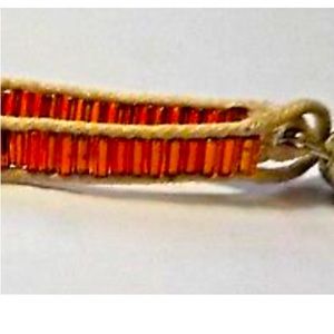 Vintage 6" Orange Beads In Hemp Style Cloth Bracelet